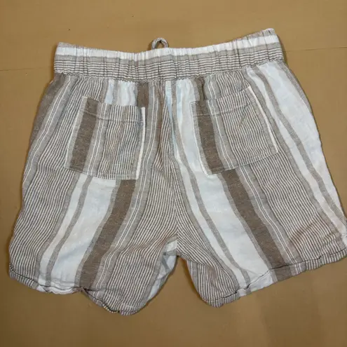 Per Se Striped Shorts Linen Blend Drawstring Casual Summer Beige Size S