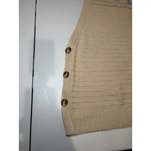 Chico's Beige Taupe Cotton Linen Sweater Vest 3 XL Side Button Layers Preppy