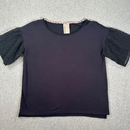 Anthropologie Dolan Lace Short Sleeve Top Women's Small Black / Navy Blue Terry