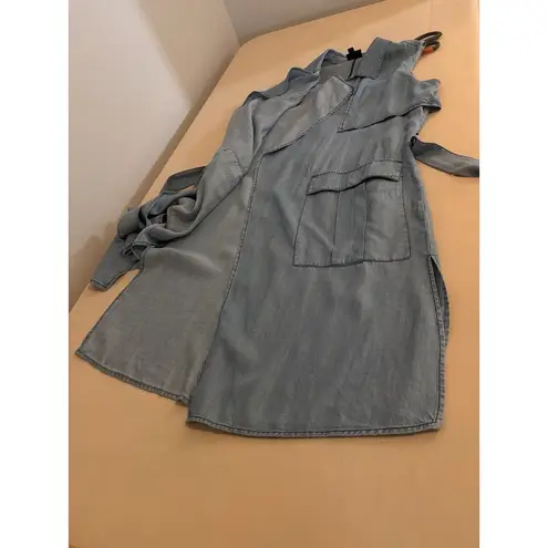 Mossimo Women's M Trafaluc chambray Longline Jacket Notched Lapel Belted open Blue Size M