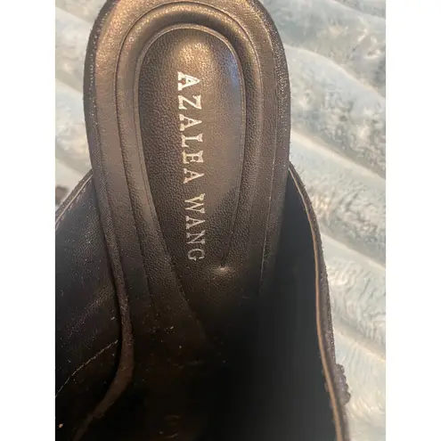 Azalea Wang Black Glitter Stiletto Heel Mules Pointed Toe Buckle Studded Size 10