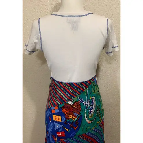 carole little Sport Petites Vintage 80s White Graphic Skirt Button Dress