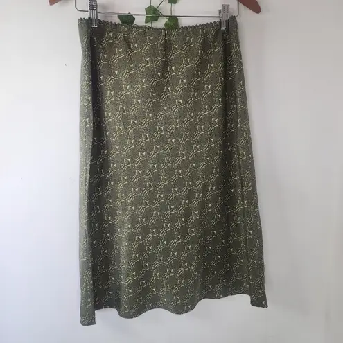 Y2K NY & Co Green Print Silk Slip Skirt Size M