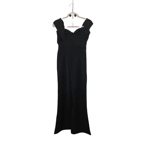 Few Moda jumpsuit black cocktail party sleeveless off shoulder wide leg L