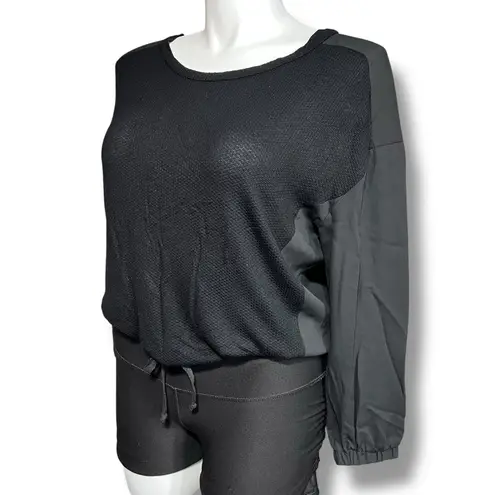 Pleione Womens Sweater Shirt Top Knit with Sheer Long Sleeves Black Large