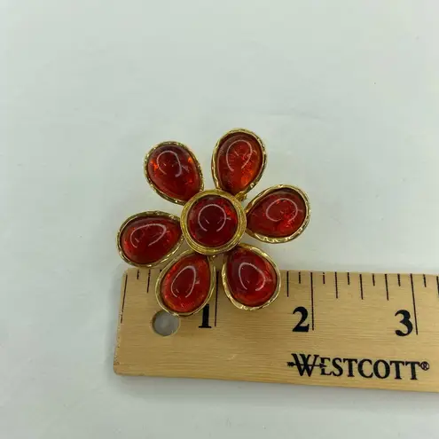 Les Bernard Gripoix Style Glass Cabochon Flower Statement Clip Earrings 1980’s Orange