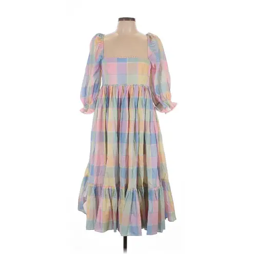 NWT Selkie The French Puff in Pub Garden Pastel Plaid Cotton Midi Dress M Size M