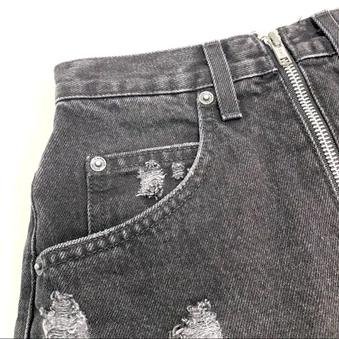 CARMAR BEATRICE Zip Front Black Denim Mini Skirt Distressed Raw hem Size 24