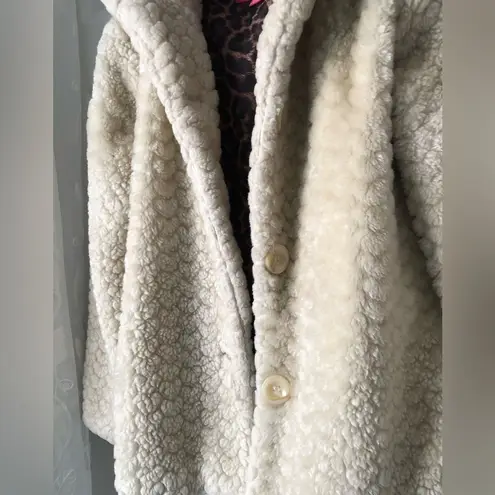 Catherine Malandrino Hooded Faux Fur Jacket coat Cream Color size 14/16