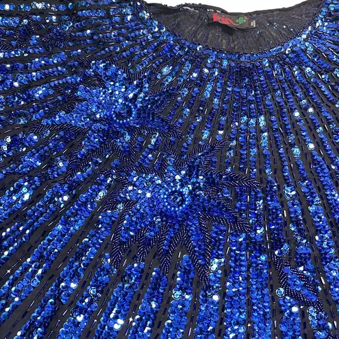 Vintage Blue Sequin Top IRIS Brand Cocktail Evening Size XL