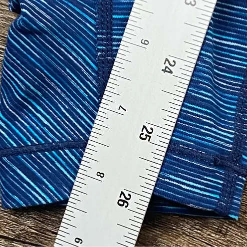 Title Nine Leggings Women M Blue Crop Running Striped Zip Pocket Activewear