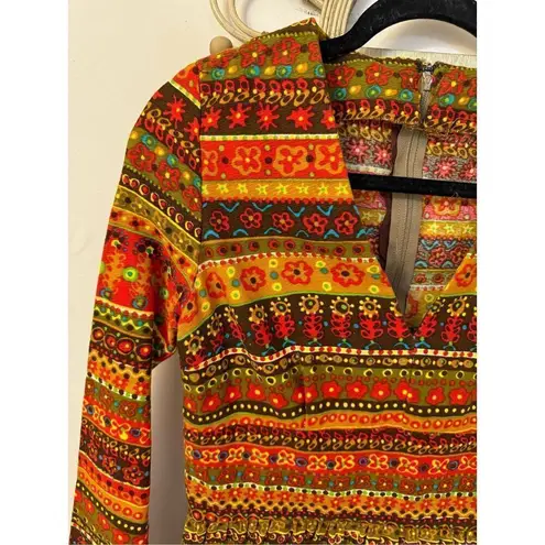 Vintage Groovy Floral Bark/ Lava Cloth Handmade Maxi Dress S/M Orange