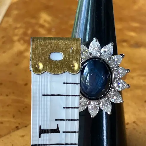 Natural Blue Star Sapphire Sterling Silver Cocktail Ring Size 6