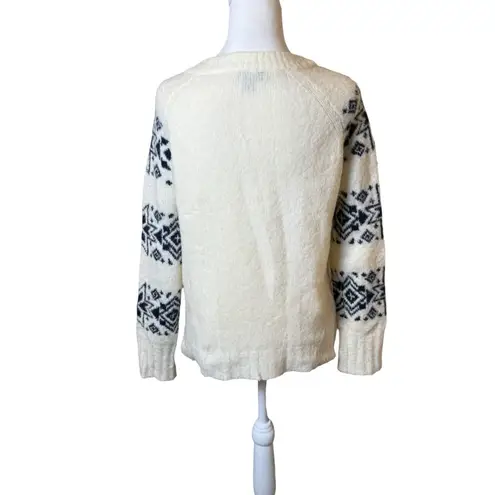 J. Crew Snowflake Sweater Small Soft Cream Navy Blue Fair Isle Cozy Warm Cabin