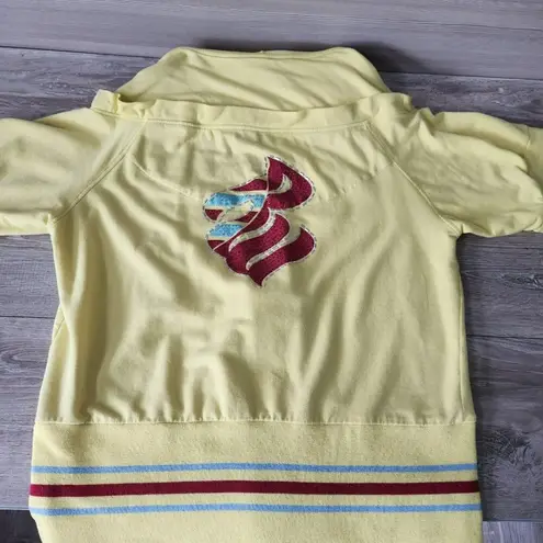Rocawear Sweatshirt Vintage 90s Women 2X Plus Sequin Yellow Hood Zip 3/4 Sleeve