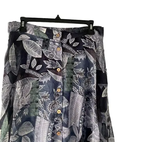 Carol Anderson Vintage 90s Medium Blue Button Leaf Pattern Maxi Skirt