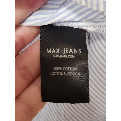 Max jeans Womens Size XL Blouse Bell Sleeve Blue White Stripe