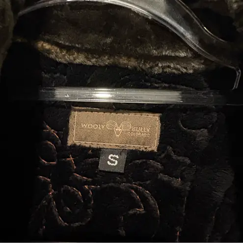 Wooly Bully Velvet Suede Quilted Full Zip Vest faux fur trim orange size small