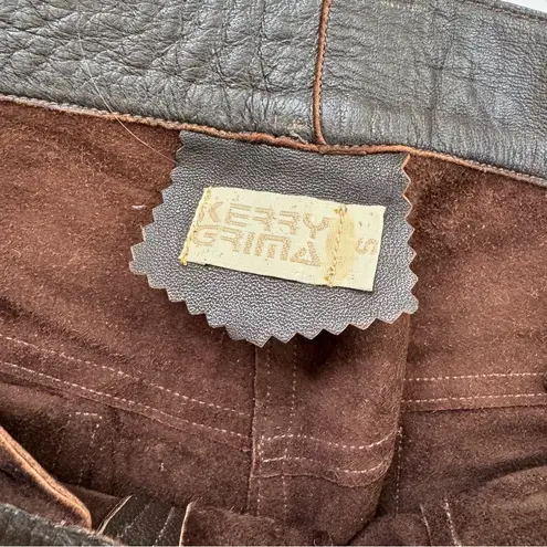 Vintage Embroidered Leather Boho Hippie Kerry Grima Flare Pants Brown Size S
