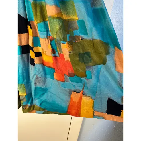 VTG Colorful Palazzo Pants Gauchos Size 12 Blue Abstract 80s 90s Office Boho