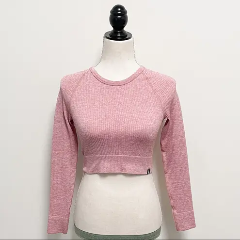 Ryderwear Pink White Heathered Ribbed Seamless Long Sleeve Cropped Top NWT XS