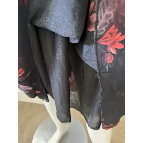 Unbranded Womens 2xl Red Black Gothic Rose Floral V Neck Wrap Belted Midi Dress Pink Size XXL