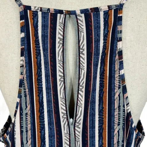 BCBGeneration  Large Midi Dress Striped Halter V-Neck Pockets Stretch Hi-Low Hem