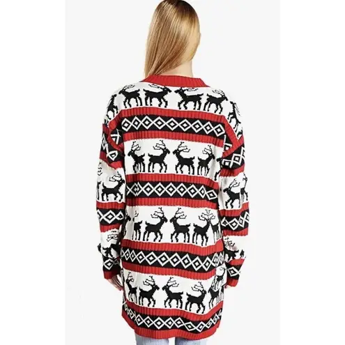 Merry Christmas Womens Cardigan Knit Sweater Holiday Long Sleeve Red Size Large
