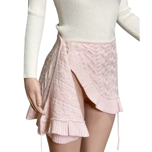 Danielle Guizio GUIZIO Gemma Cable Knit Wool-Blend Wrap Mini Skirt, Pink, XS