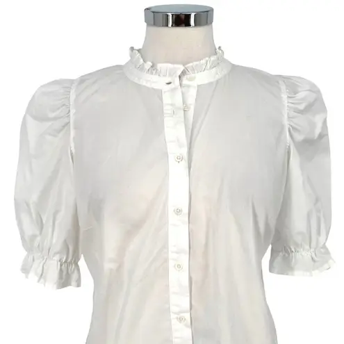 Nation Ltd Suzette Puff Sleeve Ruffle Neck White Pima Cotton Blouse Size Medium
