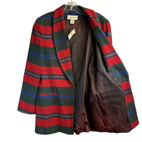 Vintage Casual Corner Women's Retro Holiday Striped Blazer Wool Blend Winter 10 Red