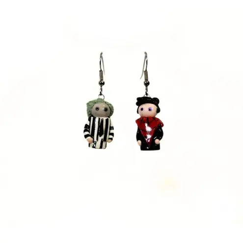 Beetlejuice & Lydia Lego Earrings – Handmade – Halloween/Goth Vibes Black