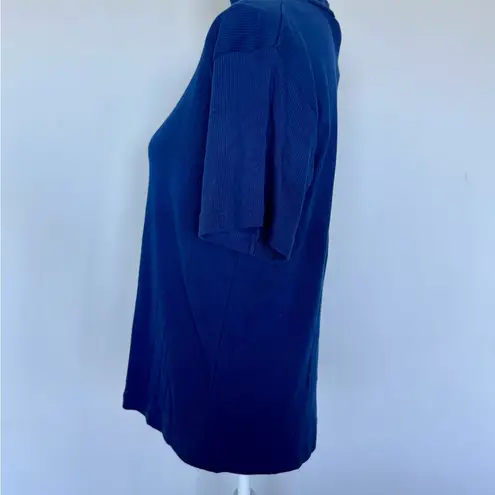 Vintage Ribbed Navy Mock Neck Tee | L