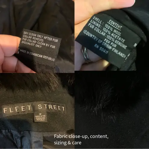 Fleet Street BLACK WOOL W/FOX FUR COLLAR COAT (M)