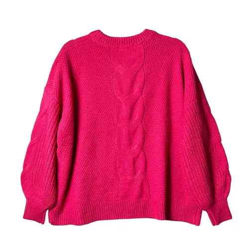 Zenana Outfitters Sweater Womens L Pink Chunky Cable Knit Pullover Sweater Crew Neck