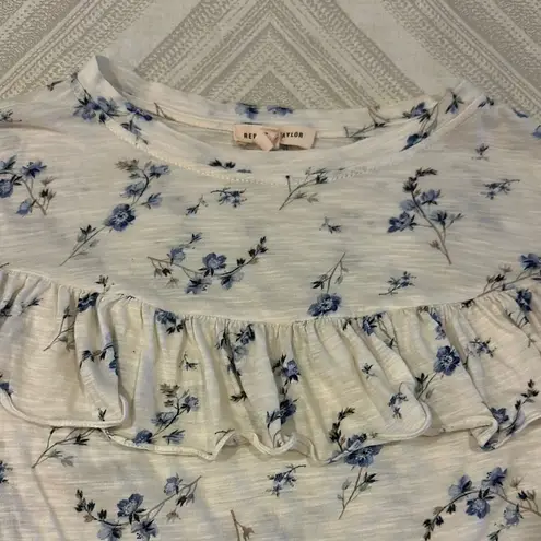 Rebecca Taylor Women’s Blue Floral Ruffle Sleeve Top - Size XS