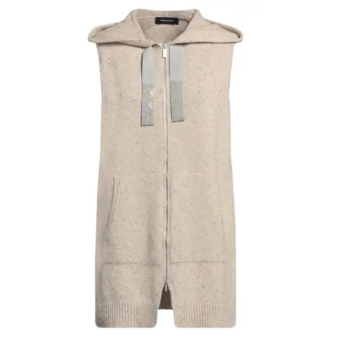 FABIANA FILIPPI Knitted Vest With Drawstring Hood Cashmere EUC Size M Tan Size M