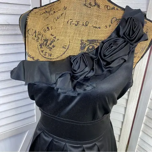 Teeze Me Juniors Satin Taffeta One Shoulder Rosettes Dress Black 11