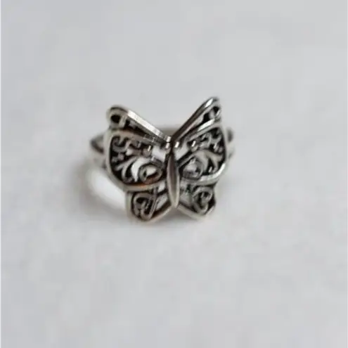 Source Unknown Filigree Butterfly Silver Tone Metal Alloy Size 6 Fairy Cottagecore Casual Ring - Image 2