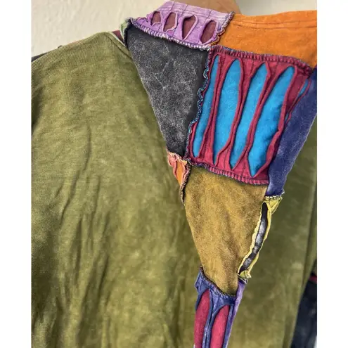 Colorful Patchwork Zip Up Hoodie Jacket Boho Artsy Hippie Fairy Grunge Y2K XL