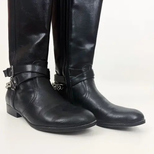 Unisa NWOT  Faux Leather Knee-High Riding Boots with Back Chain in Black Size 8M