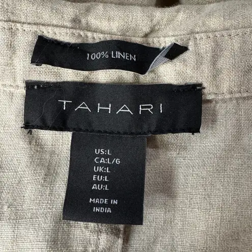 Tahari Large Linen Vest 1-Button Pockets Sleeveless Mid-Thigh Collared Side Slit