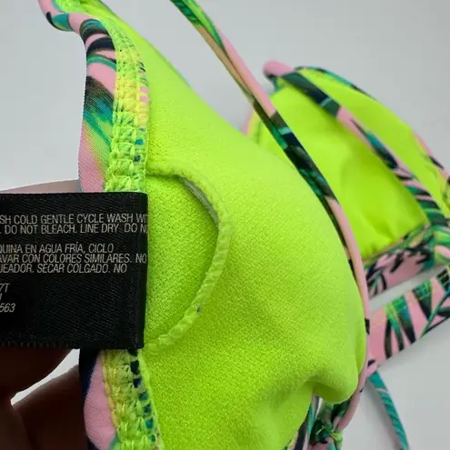 Endless Sun Pink Green Tropical Floral Foliage Bikini Top Small