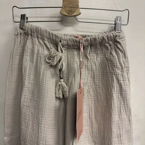 Scandal Italy Cassia Sz S Pull On Drawstring Elastic Beach Pants Side Button Tan