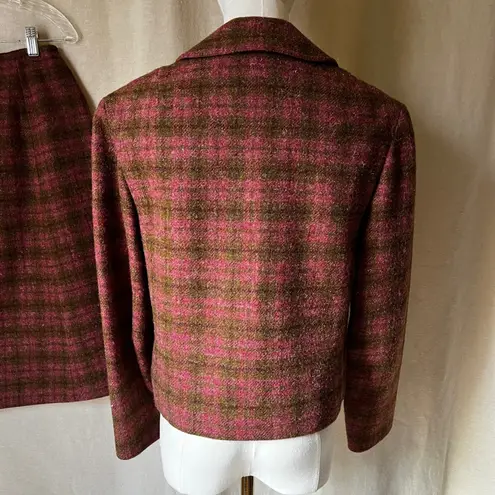 Pendleton Vintage Pink Brown Plaid Wool Jacket Skirt Suit Set XS-S