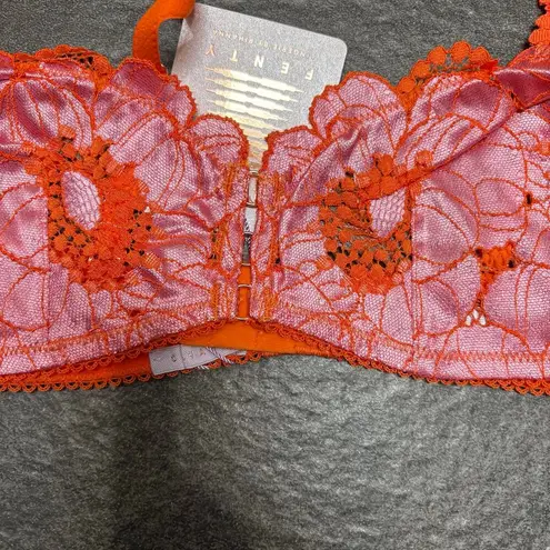 Savage X Fenty Perfect Poppies Lace Bralette Small Pink Orange Romantic Delicate