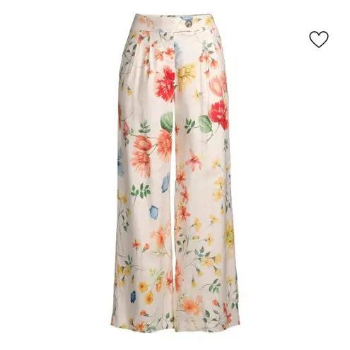 Tahari ELIE NWT Floral Linen Blend Wide Leg Pants Size 4