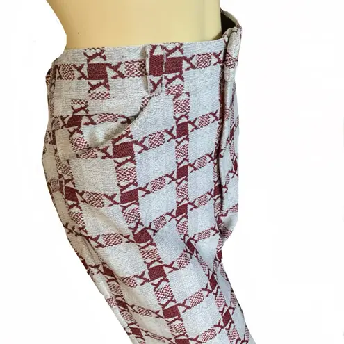 VINTAGE 1980'S GRAY AND MAROON PATTERN BOOT CUT TROUSERS (36/XL) Red