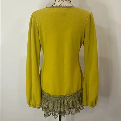 A’Reve soft brushed cardigan with tiered lace trim L Green Size L