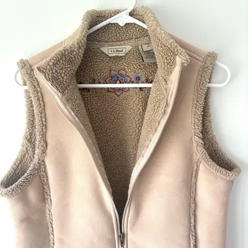 L.L. Bean Faux Suede Sherpa Vest Floral Embroidery Retro Vintage Lagenlook Y2K Tan Size undefined